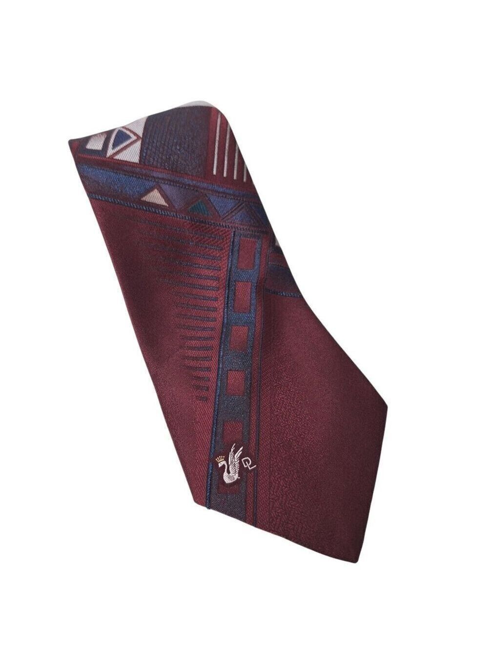 Domani Tie Maroon Geometric Art Deco Swan Logo MCM Vintage